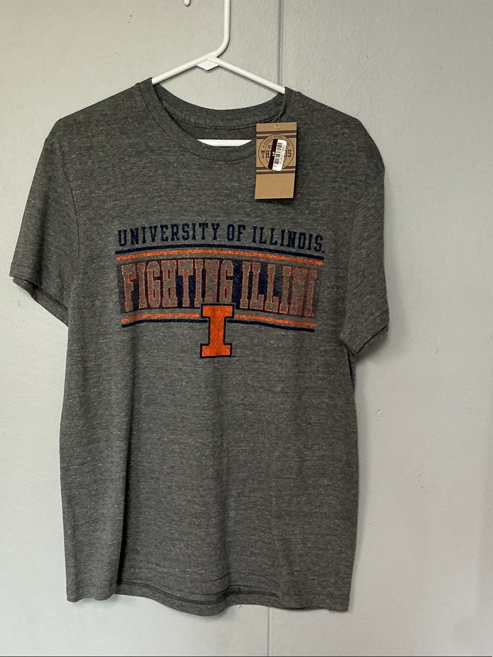 Rivalry Threads Gray Fighting Illini Graphic Tee with Orange & Navy Logo